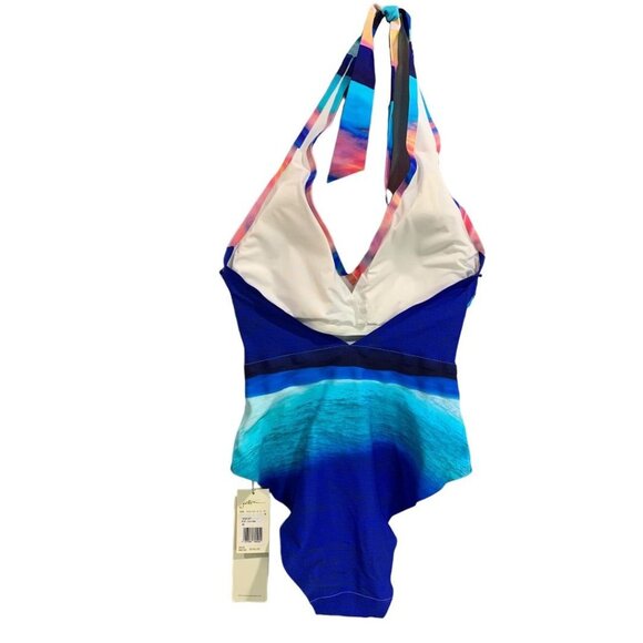 Size 6 Gottex Women's Halter Style New Sunrise Swimsuit Blue Pink - Picture 5 of 8